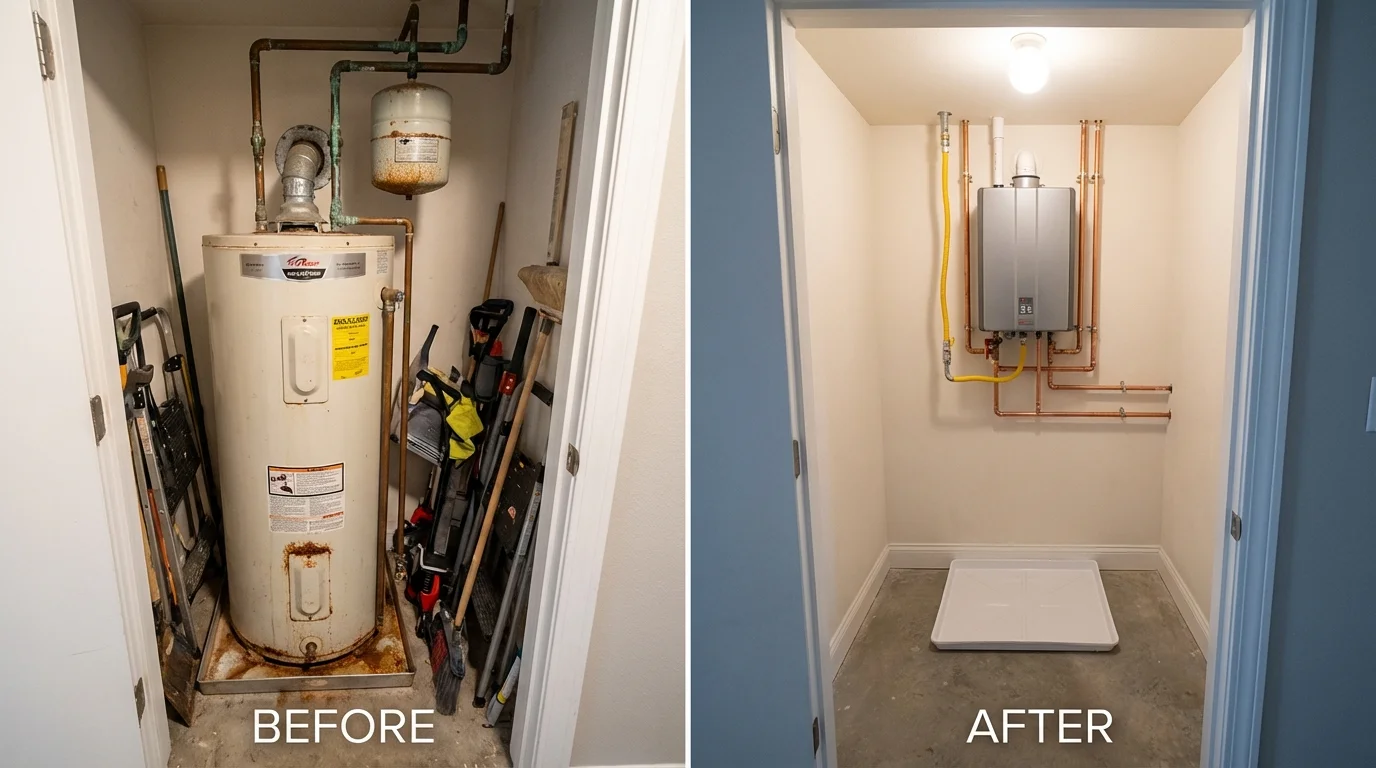 Tank water heater versus wall-mounted tankless unit comparison for Cathedral City, CA homeowners