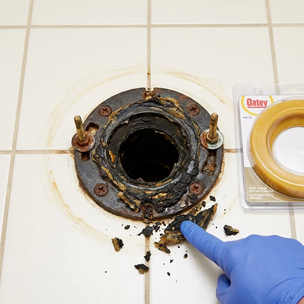 Failed wax ring showing water seepage at the base of a toilet in a Cathedral City, CA home